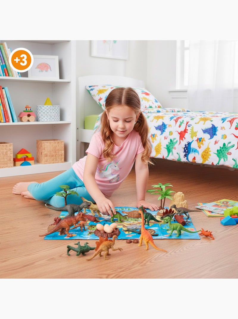 Conjunto de dinossauros com tapete e acessórios, 30 peças animal world N/D - Kiabi