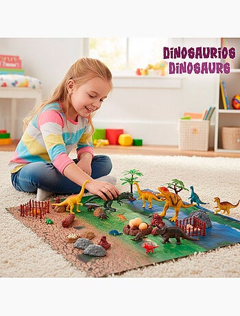 Conjunto de dinossauros com tapete e acessórios, 52 peças animal world