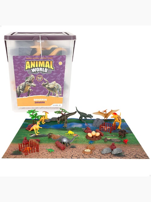 Conjunto de dinossauros com tapete e acessórios, 52 peças animal world - Kiabi Conjunto de dinossauros com tapete e acessórios, 52 peças animal world - Kiabi