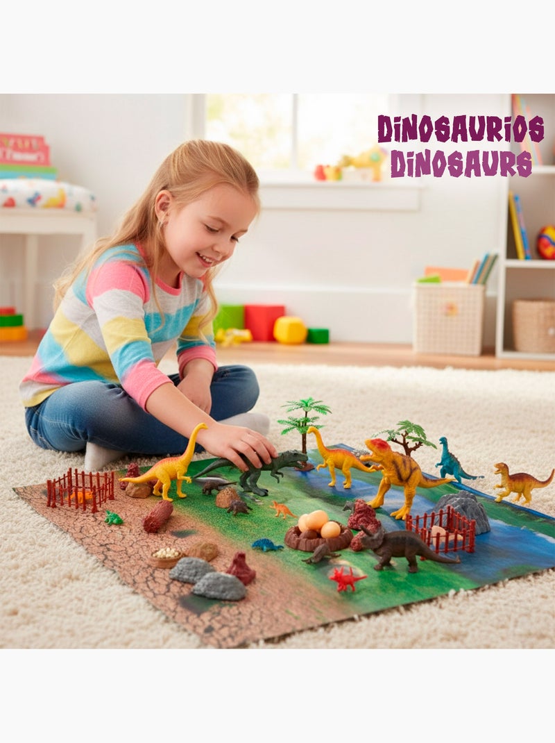 Conjunto de dinossauros com tapete e acessórios, 52 peças animal world N/D - Kiabi