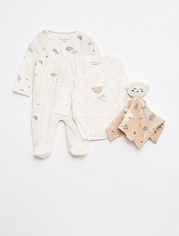 Conjunto de dormir babygrow + body + boneco - 3 peças