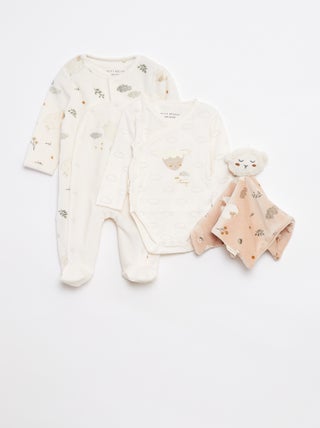 Conjunto de dormir babygrow + body + boneco - 3 peças