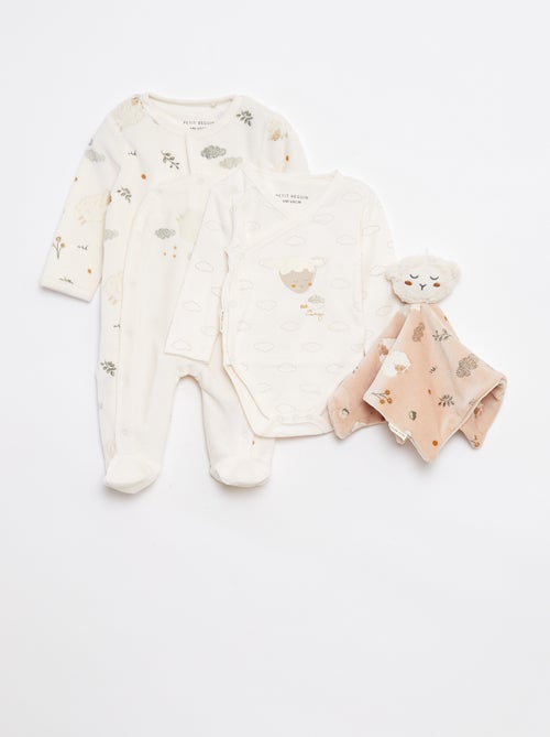Conjunto de dormir babygrow + body + boneco - 3 peças - Kiabi