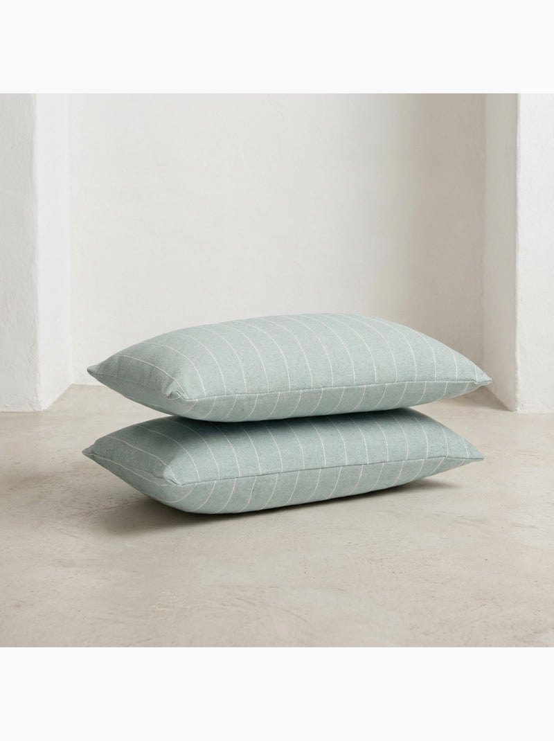 Conjunto de duas capas de almofada em algodão com fio em relevo, tecido texturizado. Verde-água - Kiabi
