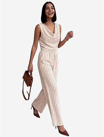 Conjunto de duas peças às riscas com cintura subida e decote drapeado my fashion