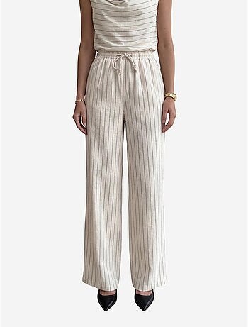 Conjunto de duas peças às riscas com cintura subida e decote drapeado my fashion