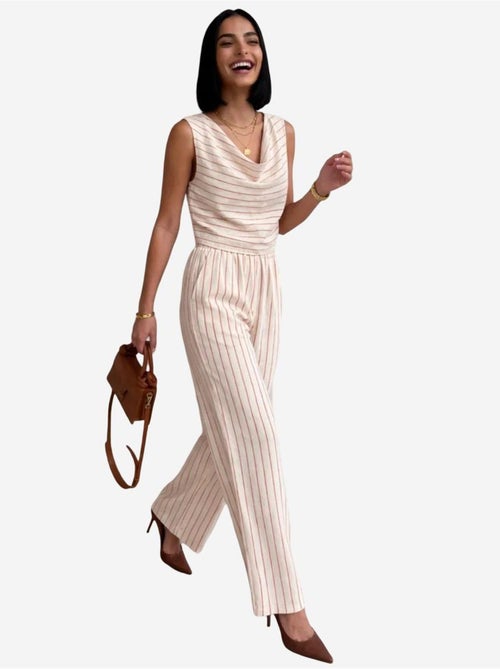 Conjunto de duas peças às riscas com cintura subida e decote drapeado my fashion - Kiabi Conjunto de duas peças às riscas com cintura subida e decote drapeado my fashion - Kiabi