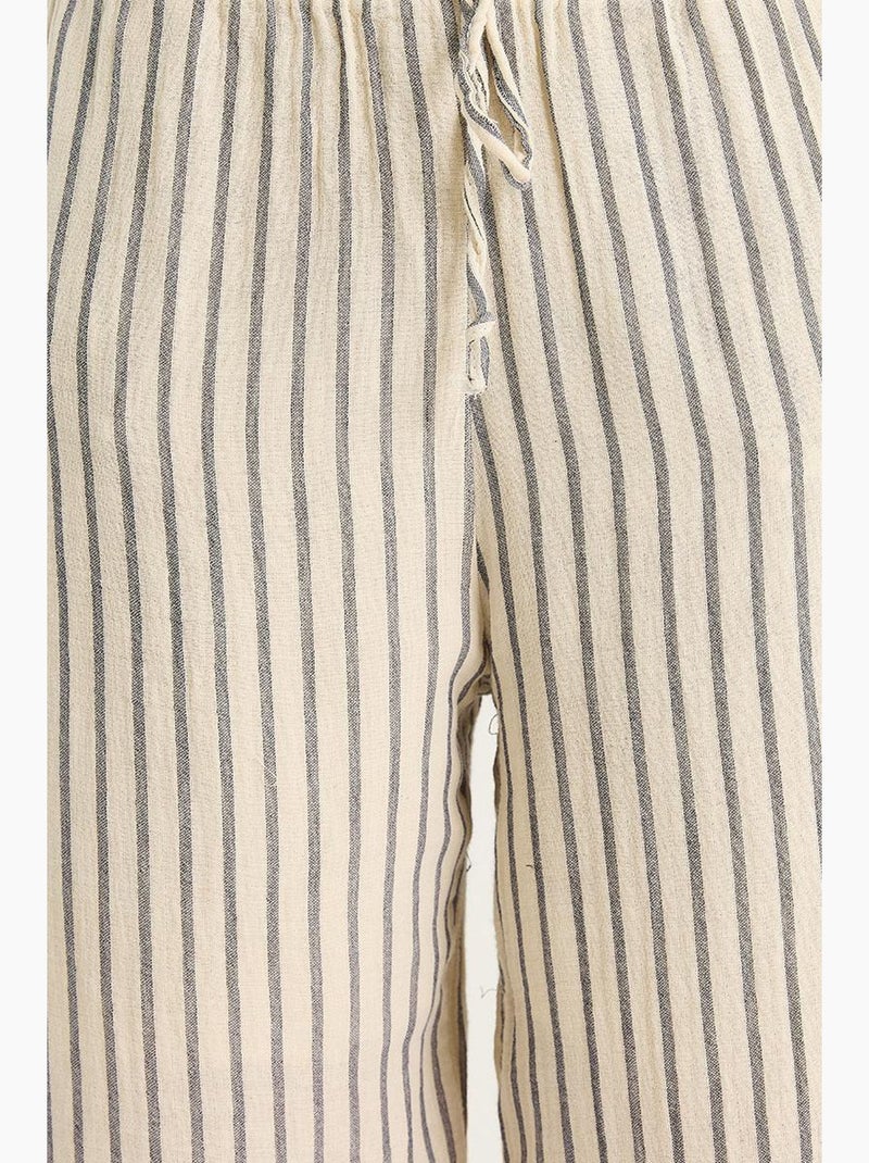 Conjunto de duas peças às riscas com decote em v, botões, cintura subida e perna larga lucci Azul-marinho - Kiabi