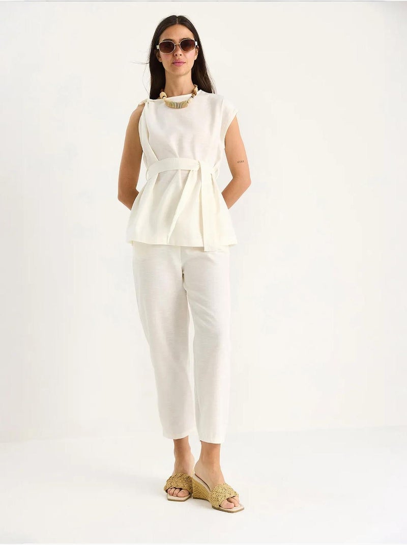Conjunto de duas peças blusa-calças lucci Marfim - Kiabi