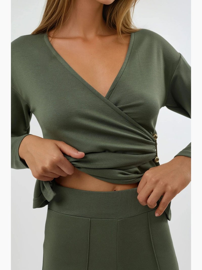Conjunto de duas peças com blusa e calças com detalhes de acessório, hiccup Cáqui - Kiabi