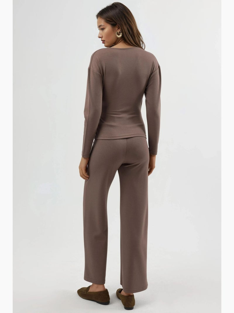 Conjunto de duas peças com blusa e calças com detalhes de acessório, hiccup Castanho-claro - Kiabi
