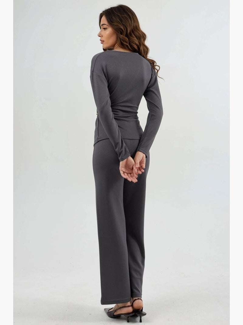 Conjunto de duas peças com blusa e calças com detalhes de acessório, hiccup Cinza - Kiabi