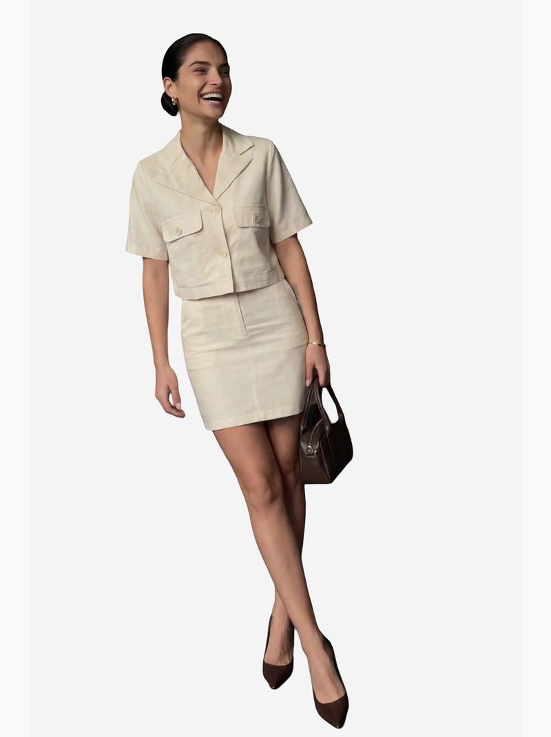 Conjunto de duas peças com camisa cropped de manga curta e minissaia my fashion Bege-argila - Kiabi