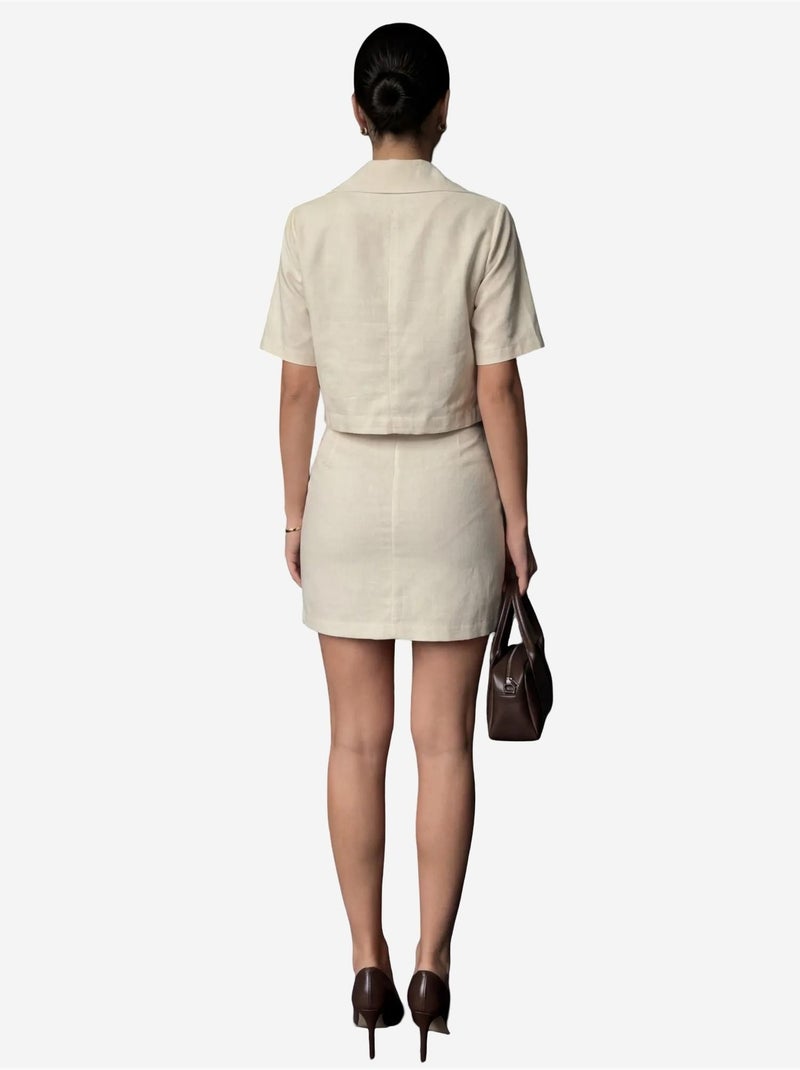 Conjunto de duas peças com camisa cropped de manga curta e minissaia my fashion Bege-argila - Kiabi