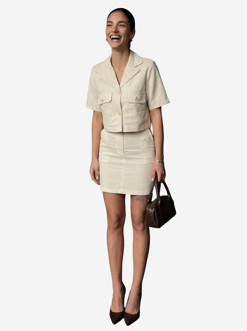 Conjunto de duas peças com camisa cropped de manga curta e minissaia my fashion Bege-argila - Kiabi