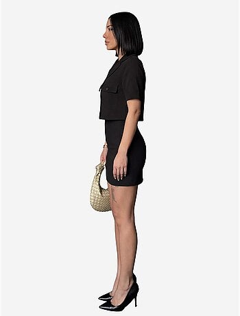 Conjunto de duas peças com camisa cropped de manga curta e minissaia my fashion