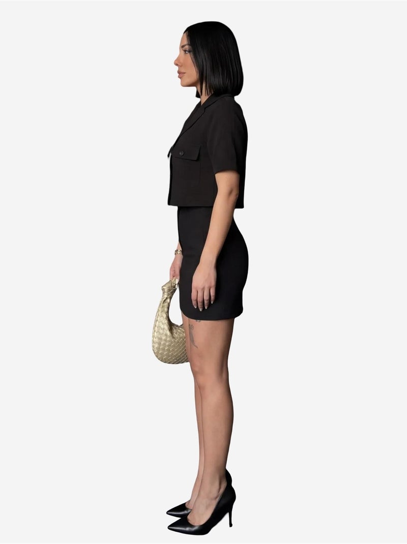 Conjunto de duas peças com camisa cropped de manga curta e minissaia my fashion Preto - Kiabi