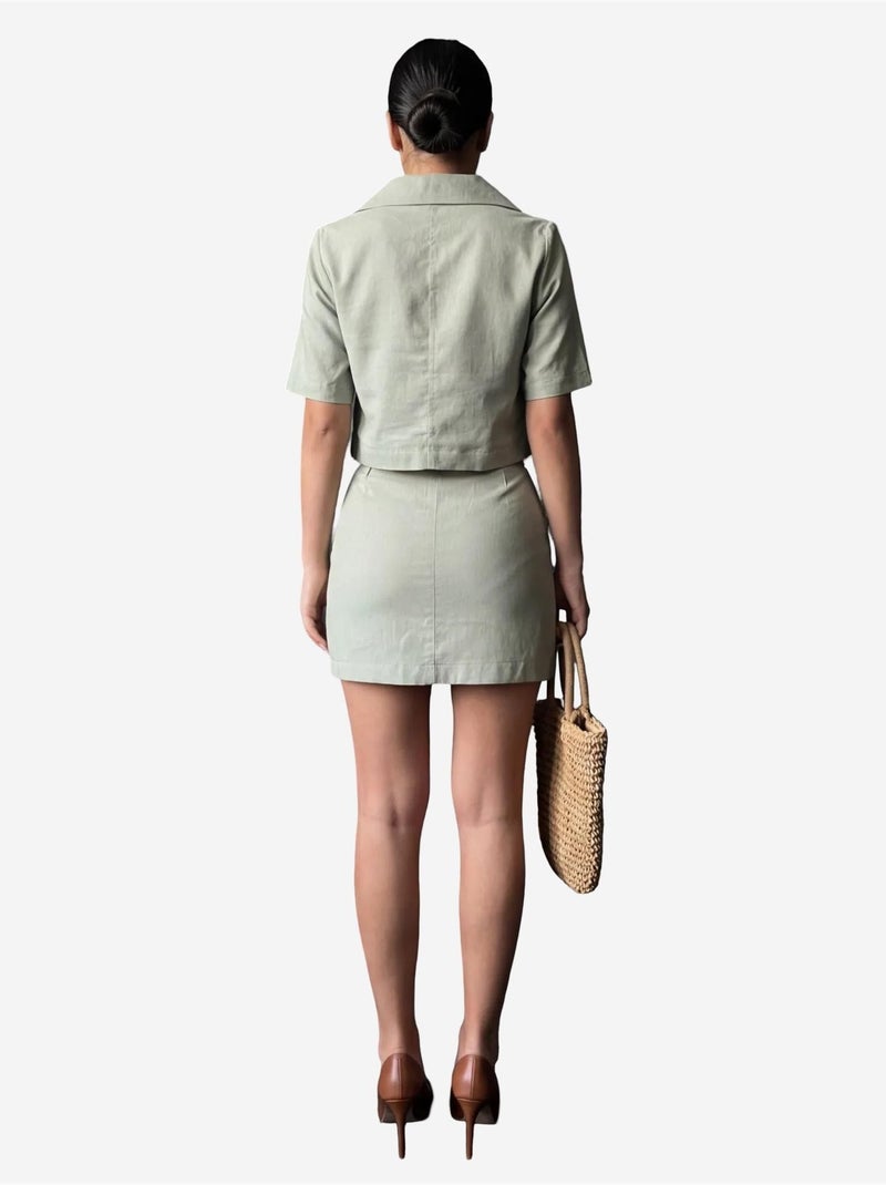 Conjunto de duas peças com camisa cropped de manga curta e minissaia my fashion Verde menta - Kiabi