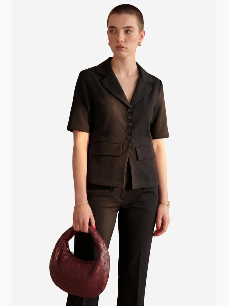 Conjunto de duas peças com casaco curto abotoado de manga curta e calças my fashion Preto - Kiabi