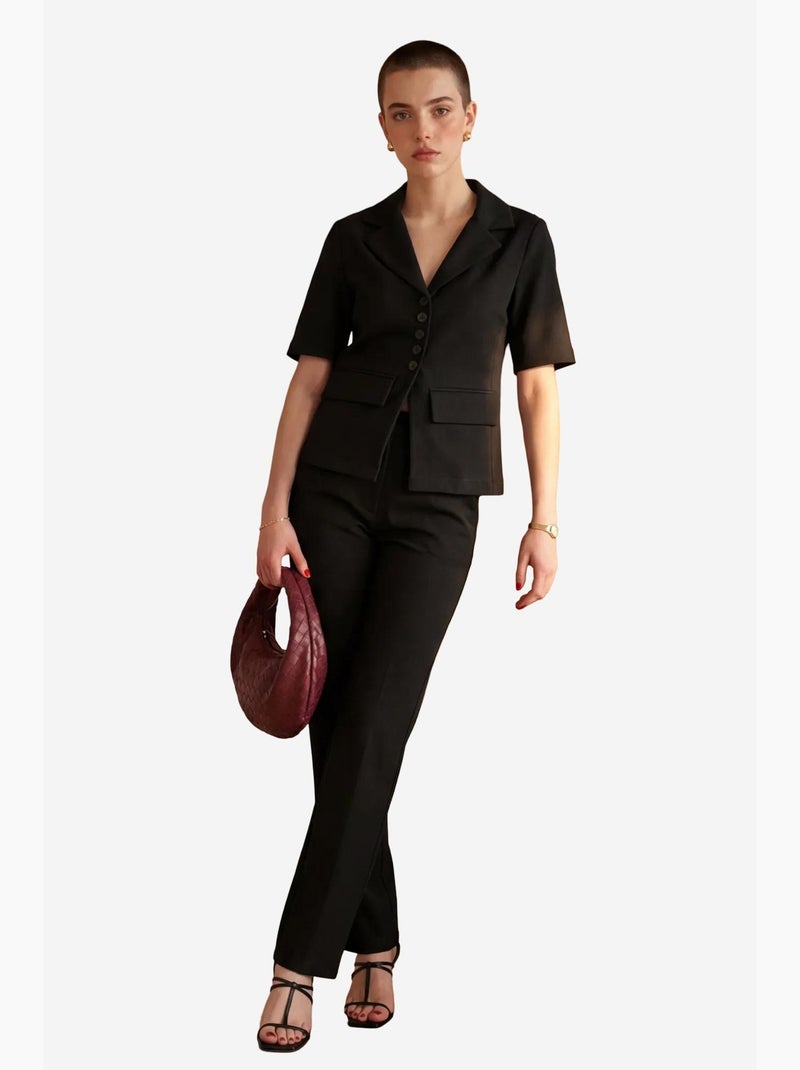 Conjunto de duas peças com casaco curto abotoado de manga curta e calças my fashion Preto - Kiabi