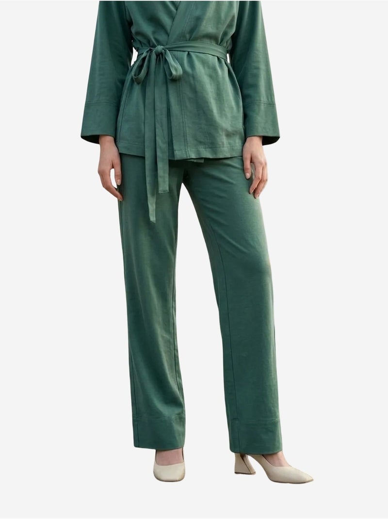 Conjunto de duas peças com cinto, decote em v e manga comprida my fashion Cáqui - Kiabi