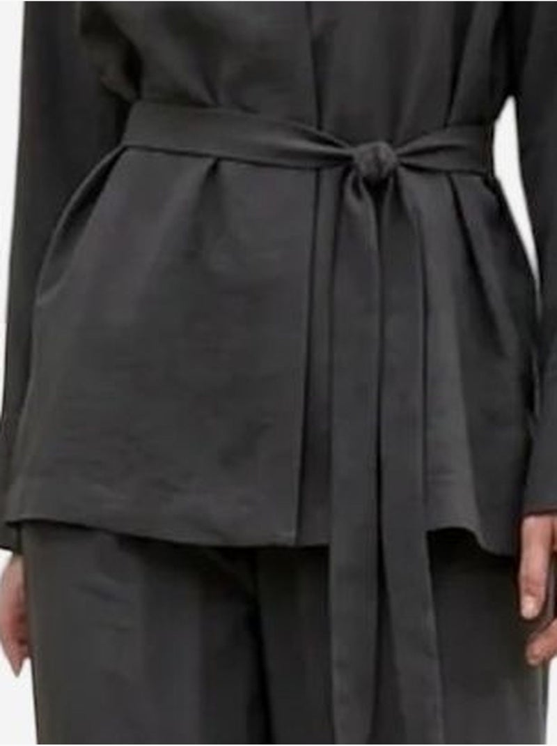 Conjunto de duas peças com cinto, decote em v e manga comprida my fashion Cinza-preto - Kiabi