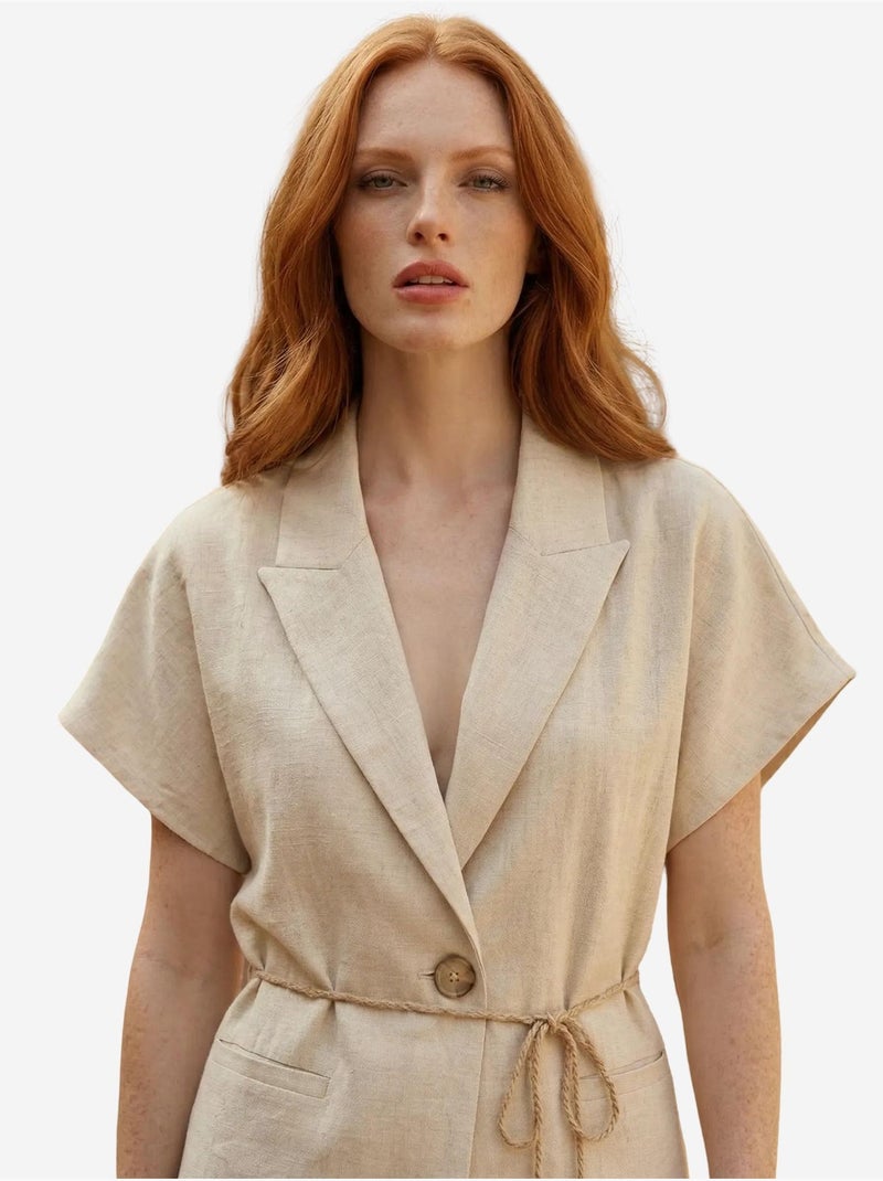 Conjunto de duas peças com cintura subida, decote em v e detalhe de atilhos. My fashion Creme - Kiabi