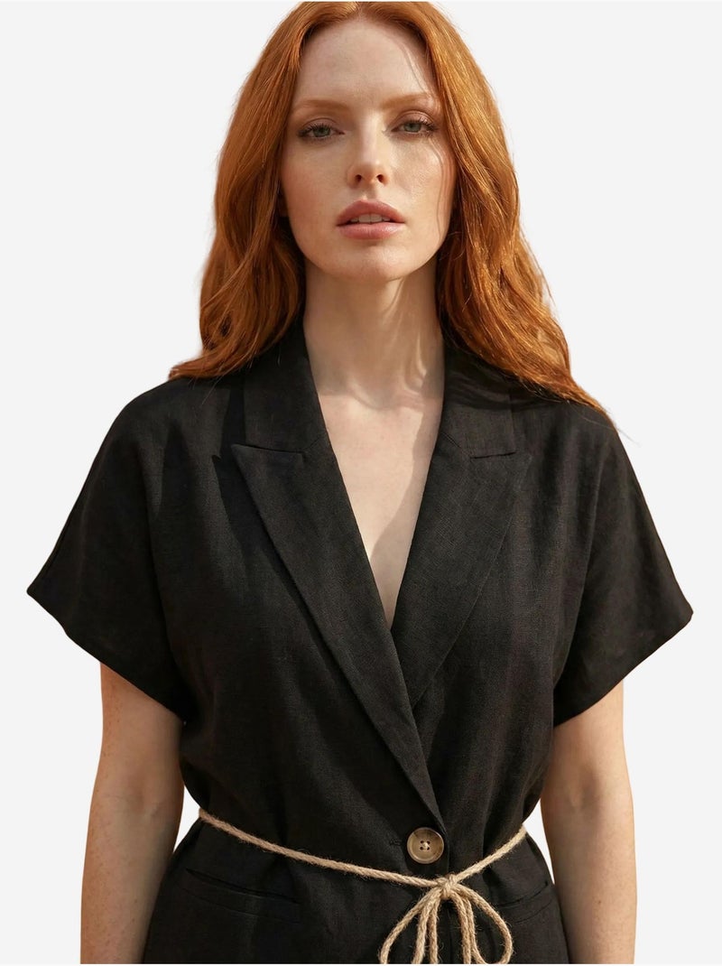 Conjunto de duas peças com cintura subida, decote em v e detalhe de atilhos. My fashion Preto - Kiabi