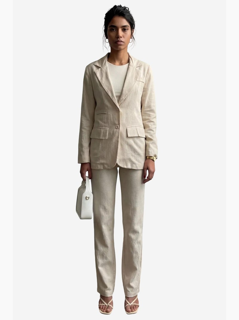 Conjunto de duas peças com colarinho de casaco e fecho de botões my fashion Bege-argila - Kiabi