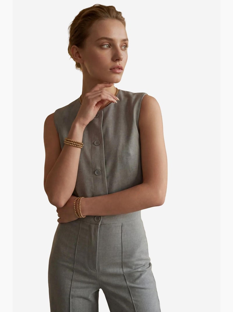 Conjunto de duas peças com colete curto de gola redonda e calças de cintura subida my fashion Cinza - Kiabi