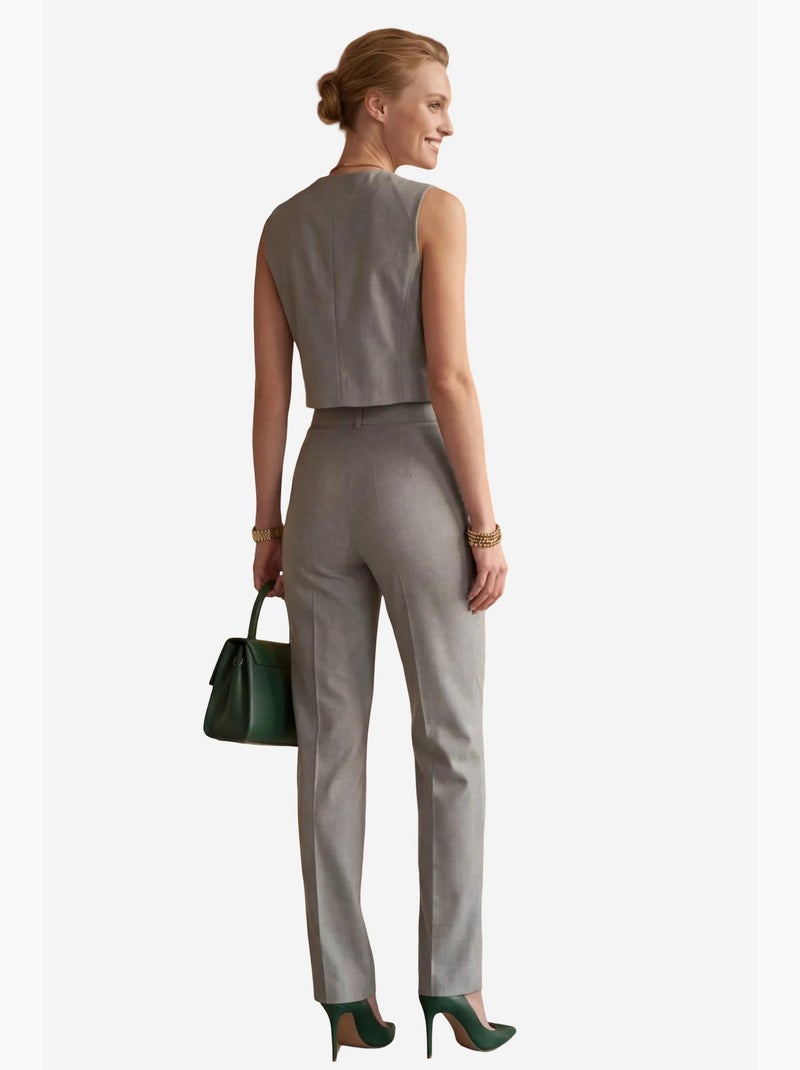 Conjunto de duas peças com colete curto de gola redonda e calças de cintura subida my fashion Cinza - Kiabi