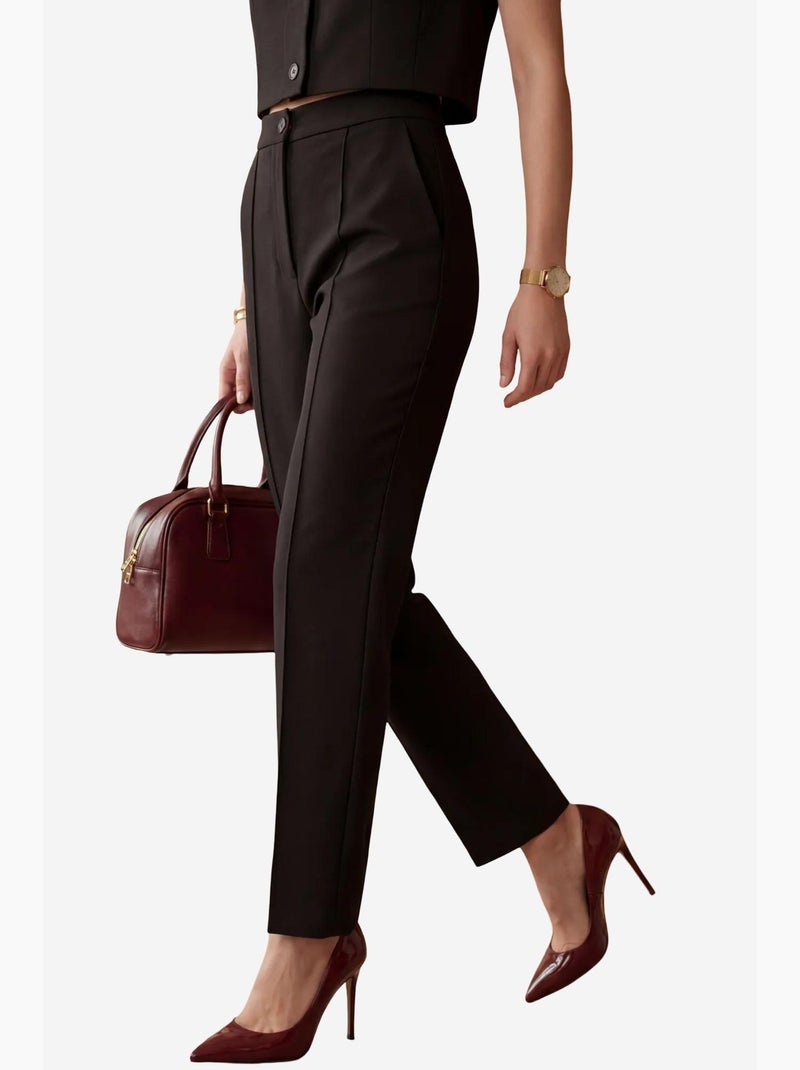 Conjunto de duas peças com colete curto de gola redonda e calças de cintura subida my fashion Preto - Kiabi