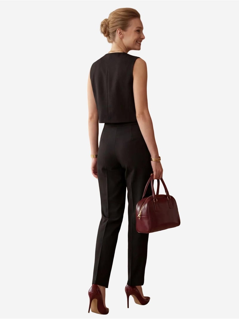 Conjunto de duas peças com colete curto de gola redonda e calças de cintura subida my fashion Preto - Kiabi