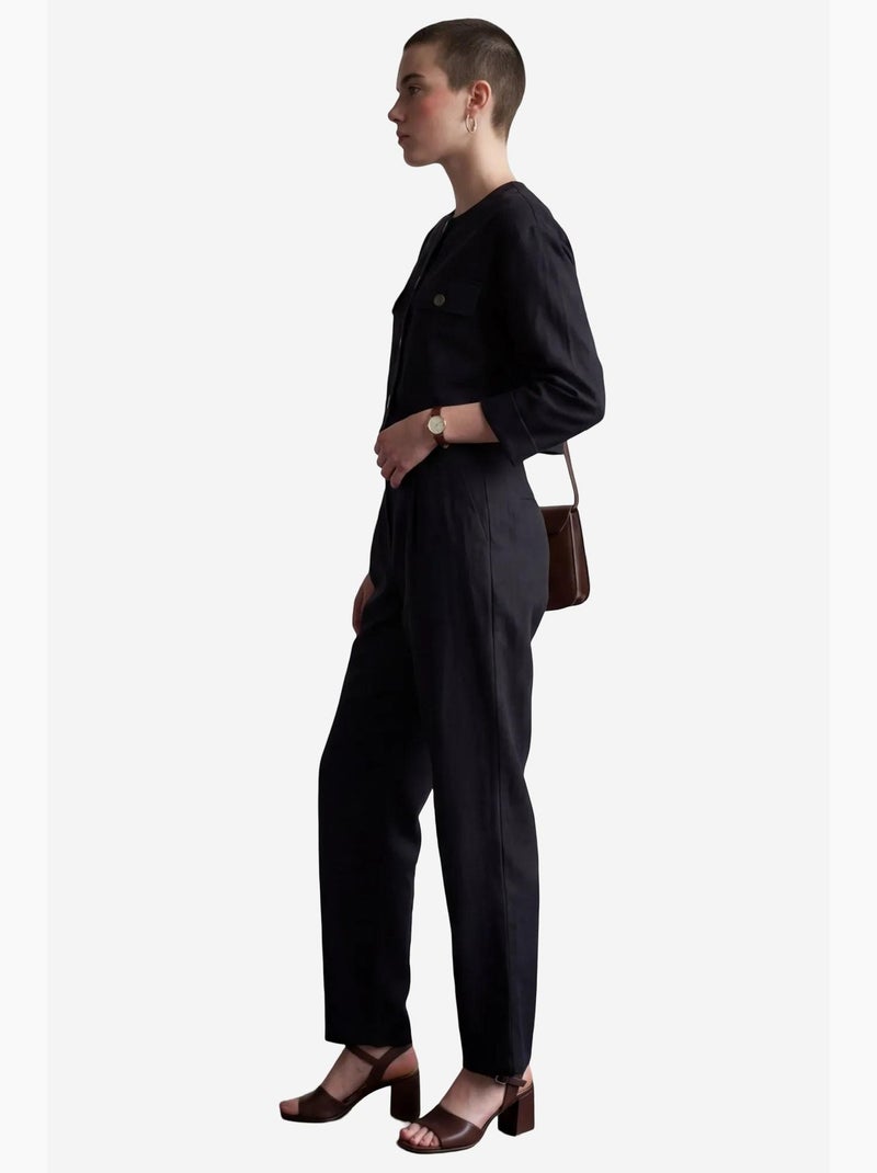 Conjunto de duas peças com decote redondo, bolso e botões my fashion Preto - Kiabi
