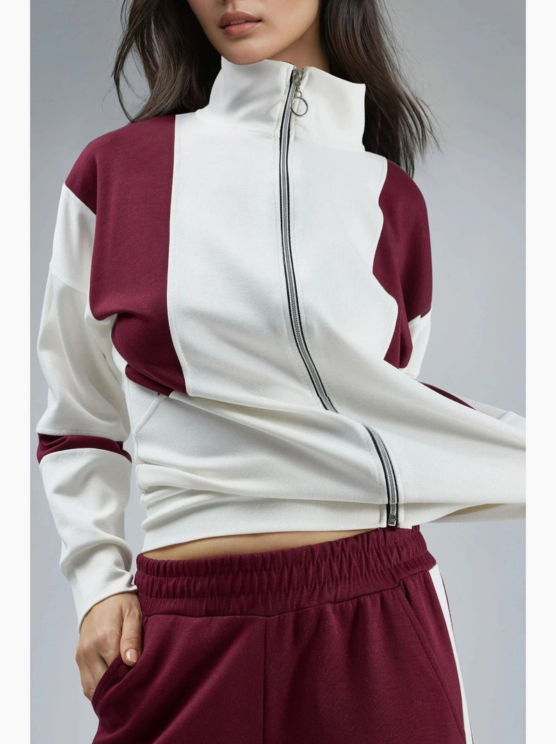 Conjunto de duas peças com gola com fecho, blocos de cor e perna larga hiccup Vermelho bordô - Kiabi
