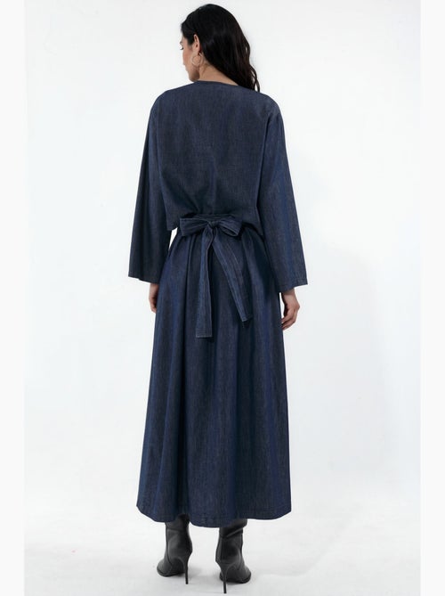 Conjunto de duas peças com jaqueta jeans e vestido maxi hiccup - Kiabi Conjunto de duas peças com jaqueta jeans e vestido maxi hiccup - Kiabi