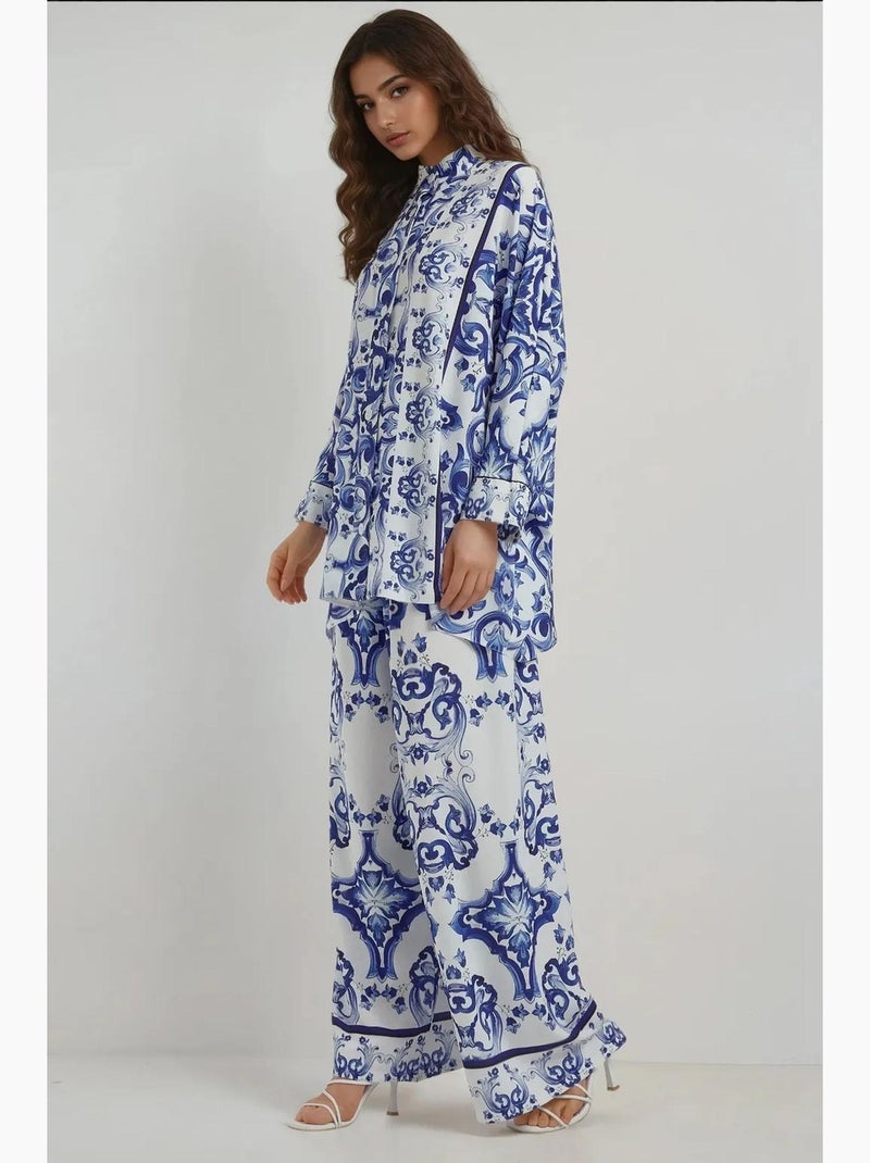 Conjunto de duas peças com padrão floral hiccup Azul-cobalto - Kiabi