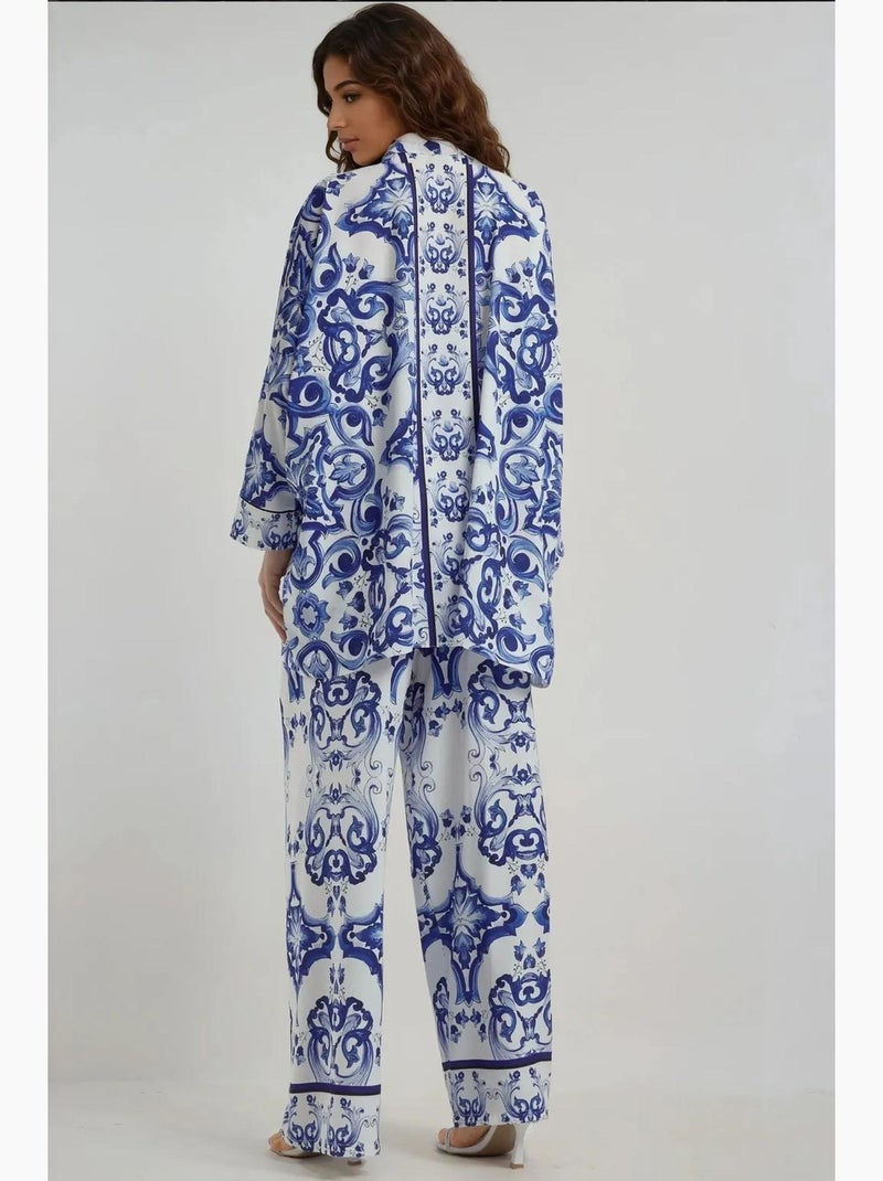 Conjunto de duas peças com padrão floral hiccup Azul-cobalto - Kiabi