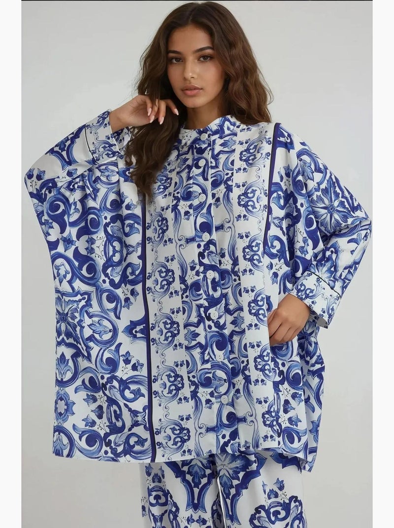 Conjunto de duas peças com padrão floral hiccup Azul-cobalto - Kiabi