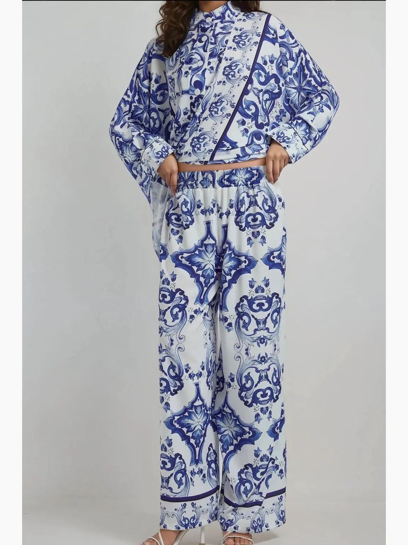 Conjunto de duas peças com padrão floral hiccup Azul-cobalto - Kiabi