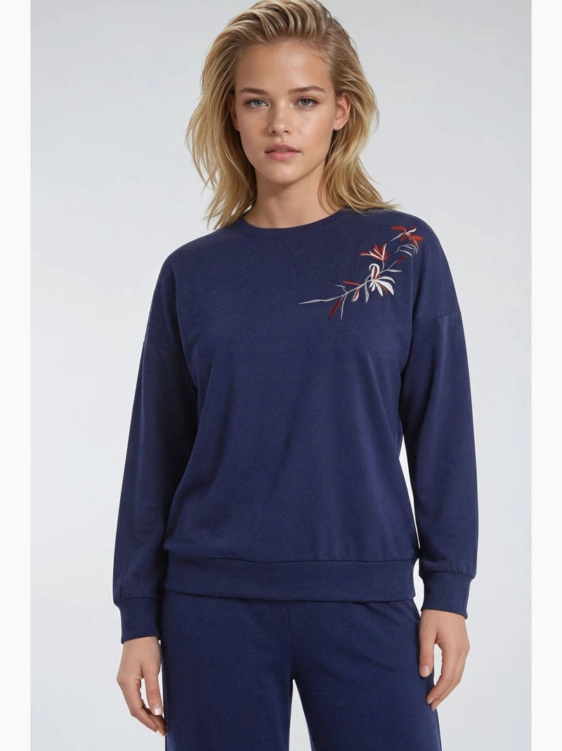 Conjunto de duas peças com sweatshirt bordada e calças hiccup Azul-marinho - Kiabi
