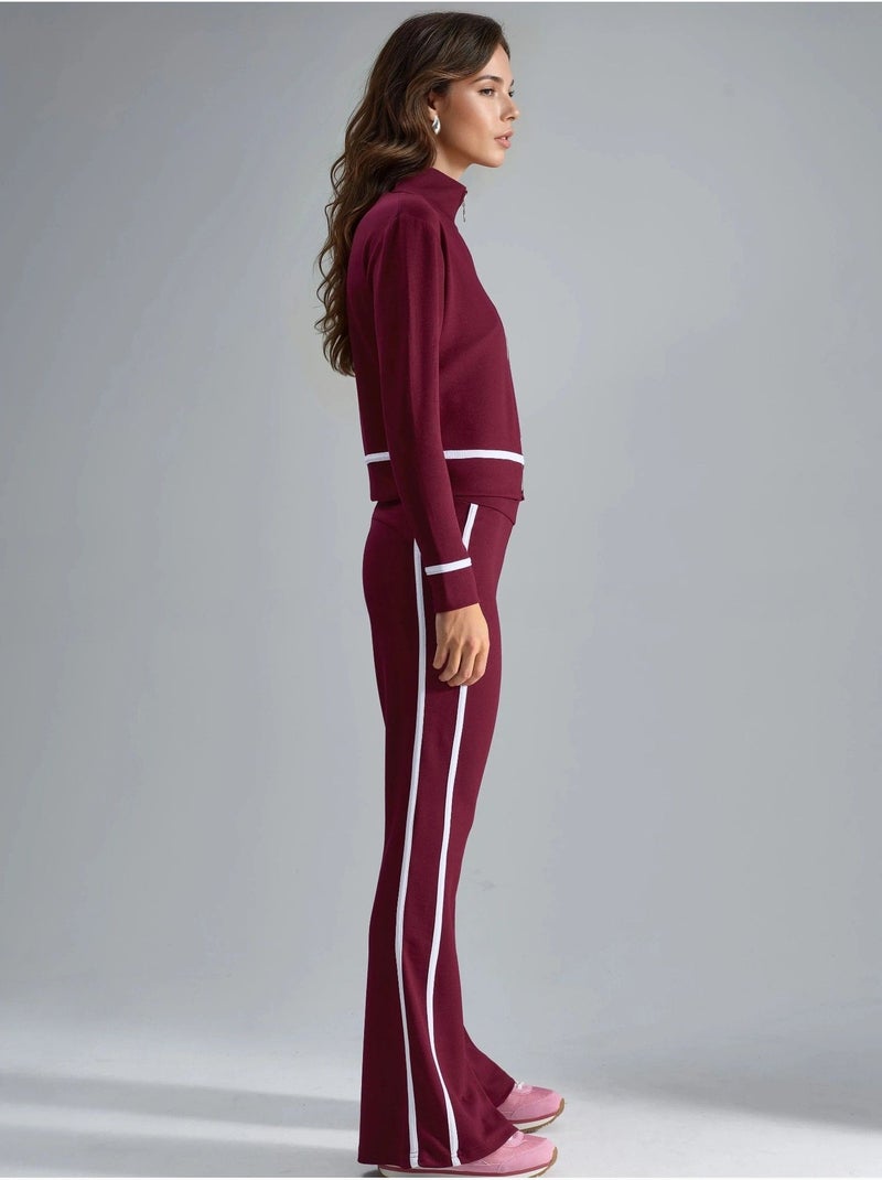 Conjunto de duas peças com sweatshirt com fecho e calças à boca de sino hiccup Vermelho bordô - Kiabi