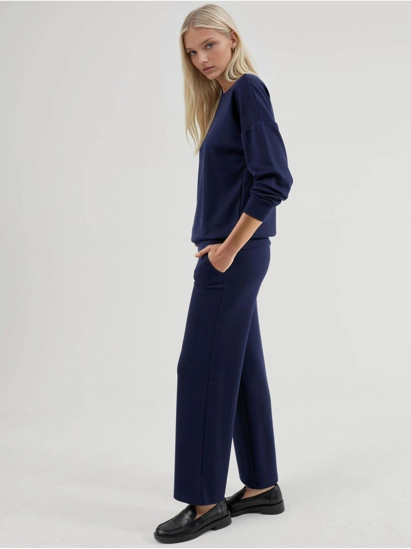 Conjunto de duas peças com sweatshirt de gola redonda modal touch e calças de perna larga hiccup Azul-marinho - Kiabi
