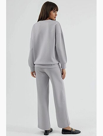 Conjunto de duas peças com sweatshirt de gola redonda modal touch e calças de perna larga hiccup