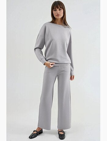 Conjunto de duas peças com sweatshirt de gola redonda modal touch e calças de perna larga hiccup