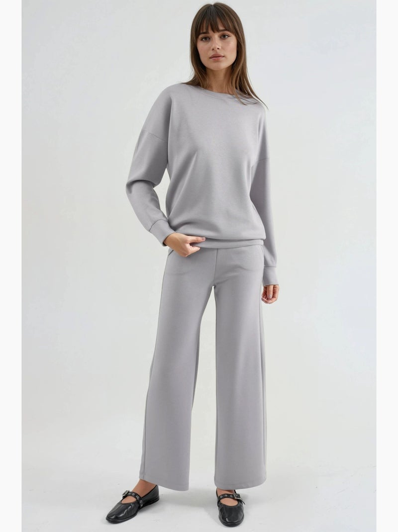 Conjunto de duas peças com sweatshirt de gola redonda modal touch e calças de perna larga hiccup Cinza claro - Kiabi