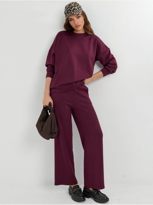 Conjunto de duas peças com sweatshirt de gola redonda modal touch e calças de perna larga hiccup - Kiabi