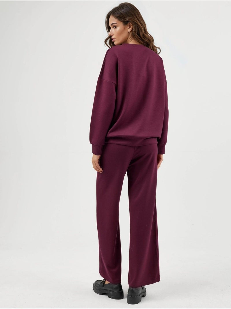 Conjunto de duas peças com sweatshirt de gola redonda modal touch e calças de perna larga hiccup Vermelho bordô - Kiabi
