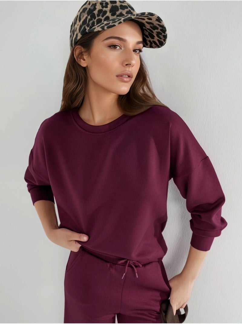 Conjunto de duas peças com sweatshirt de gola redonda modal touch e calças de perna larga hiccup Vermelho bordô - Kiabi