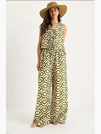 Conjunto de duas peças de blusa com detalhe atado e estampado de viscose lucci